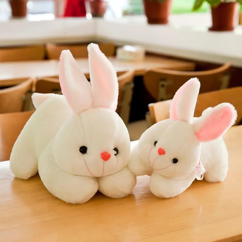 Children Lovely Little Rabbit Plush Doll Cute Silk Ribbon Lying Rabbit Plush Toys Kids Sleeping Doll Pillow Gifts