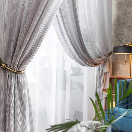 Nordic Geometric Fishbone Gauze Curtains Modern Minimalist Hollow Curtains Translucent Light Luxury Window Screens Living Room Balcony Bedroom