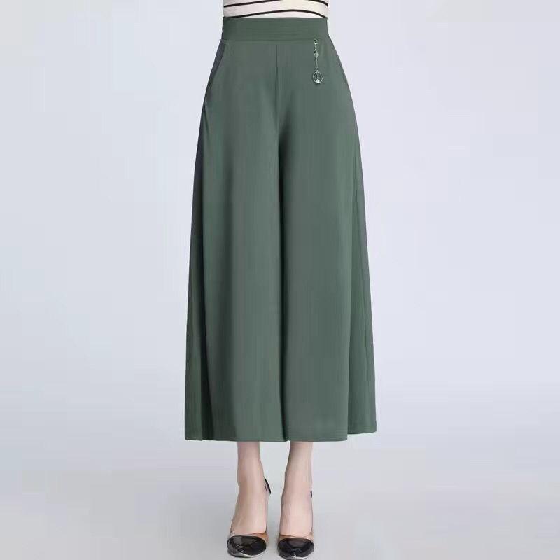 Summer Mother Loose Large Size Wide-leg Pants Cool and Thin Middle-aged and Elderly Culottes Elastic High-waist Wide-leg Women's Pants