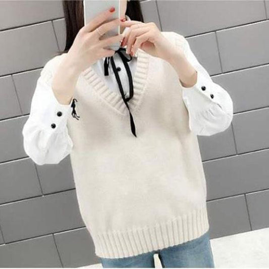 Spring and Autumn Fashion Knitted Vest Vest Loose Waistcoat Outer Sweater Coat Bottoming Shirt