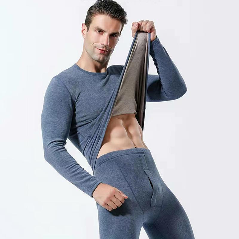 Men Winter Autumn Plus Velvet Thicken Thermal Underwear Tight Suit High Elasticity Wearable Comfortable Soft Lining O-neck Long Sleeve Breathable Warm