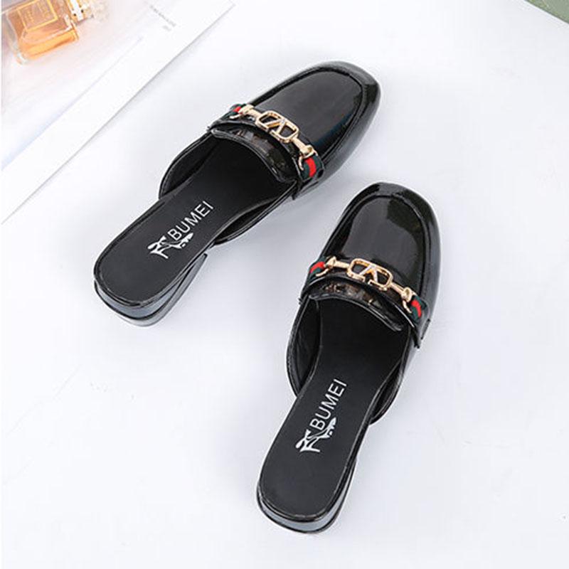 Plus Size 35-40 Women All-match Shiny PU Leather Slippers Outdoor Diamond High Heels Bohemian Beach Wear-resistant Non-slip Sandals