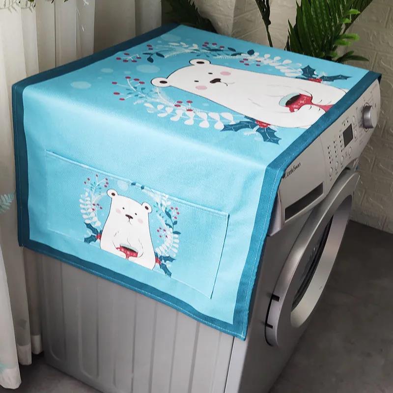 Side Pockets Refrigerator Washing Machine Dust Cover Cloth Bedside Table Cloth Cover Waterproof Microwave Oven Thick Top Cover Cloth