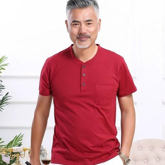 Summer Middle-aged and Middle-aged Fathers Wear Short-sleeved Men's T-shirts with Real Pockets for The Elderly