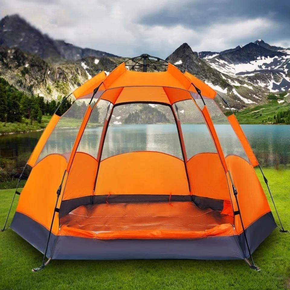 Outdoor Camping Sunscreen and Rainproof Thickened Double-layer 3-5 People Family Park Beach Automatic Quick-opening Folding Tent