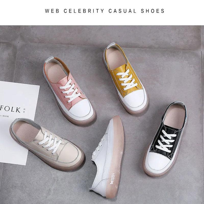 Women's Soft-soled Casual Shoes Autumn White Shoes Sports Shoes Real Cowhide Shoes Flat Shoes Student Shoes Mother Shoes