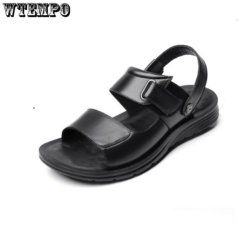 Leather Men's Sandals Summer Beach Shoes Soft Bottom Non-slip Slippers