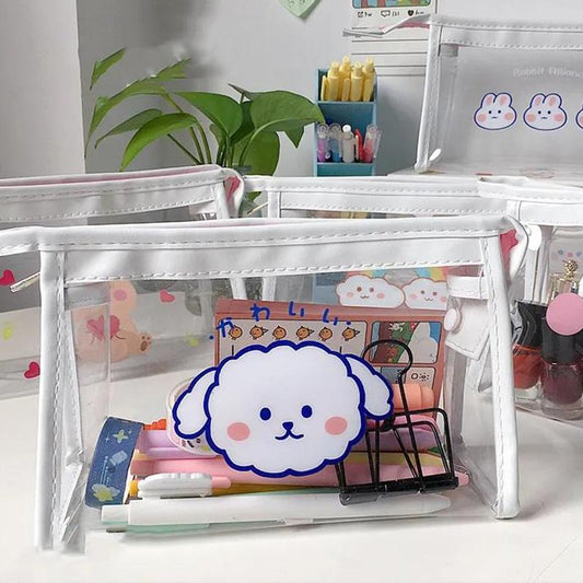 PVC Cloud Smiley Face Pencil Case Stationery Box Large Capacity Student Storage Bag Cosmetic Bag Portable