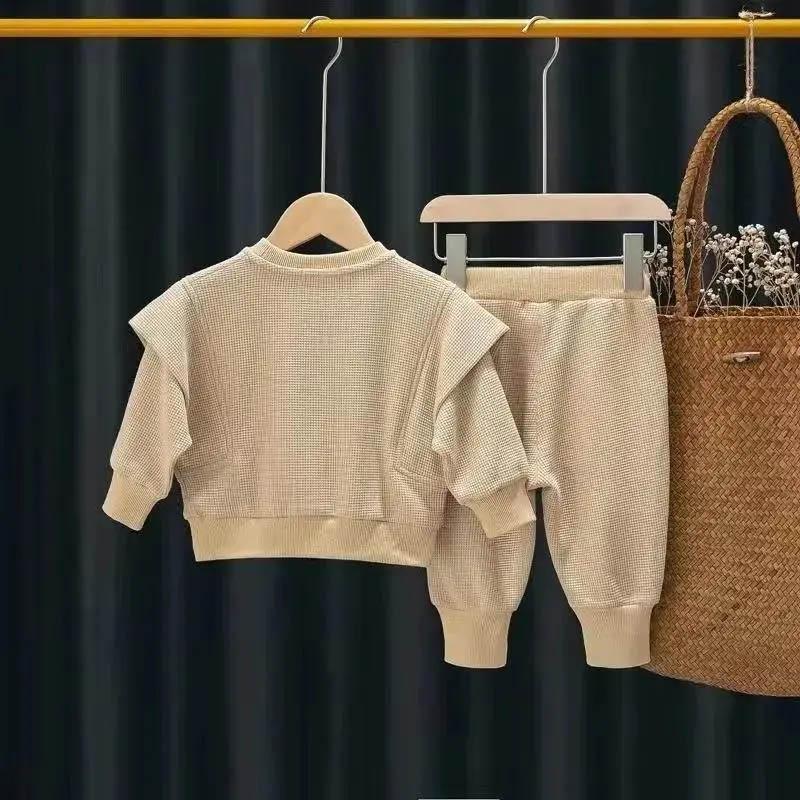 Baby Spring Set Soft Solid Color Round Neck Pullover Sweater Children's Outer Wear Leggings Two-piece Set 0-3 Years Old Baby Clothes