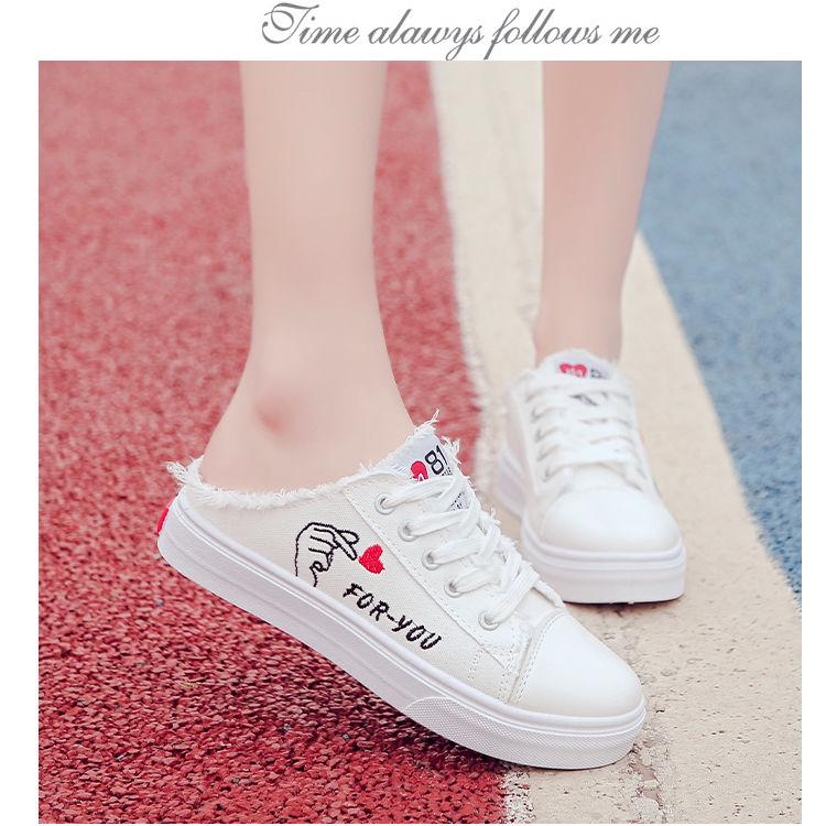 Canvas Shoes Half Drag 2132 Sandals Women Shoes Platform Loafer Fashion Non-slip Breathable Vulcanized Shoes