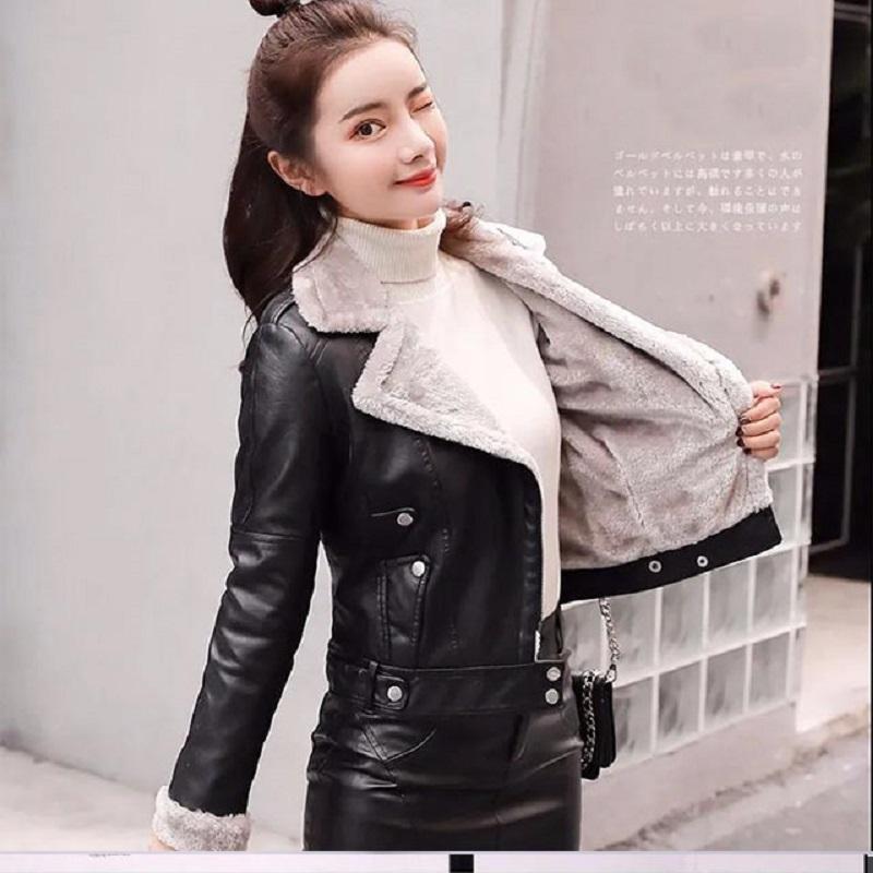 Faux Fur Coat Women Short Slim Plus Velvet Thick Warm Leather Jacket Student Motorcycle Black Autumn and Winter Fur Collar Ladies Jackets