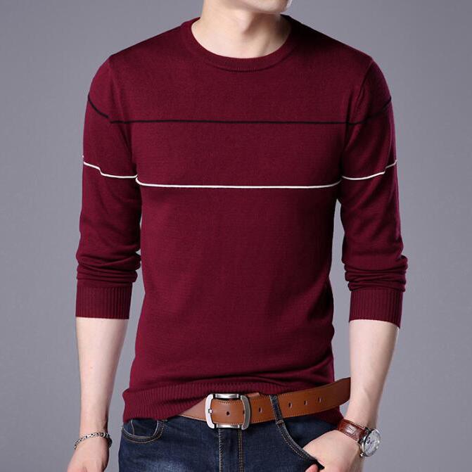 Men Autumn Winter Warm Knitted Sweater Casual Pullover Round Neck Long Sleeve Slim Top