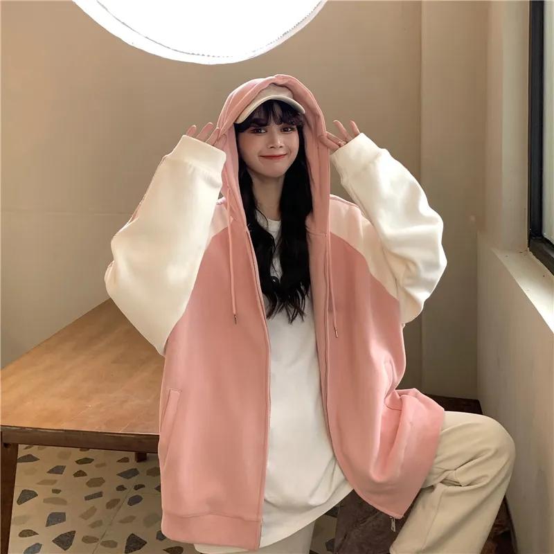 Blue Sweater Women's Korean Style Loose and Lazy Style Thin Hooded Cardigan Girl's Preppy Jacket Long Sleeve Sweatshir