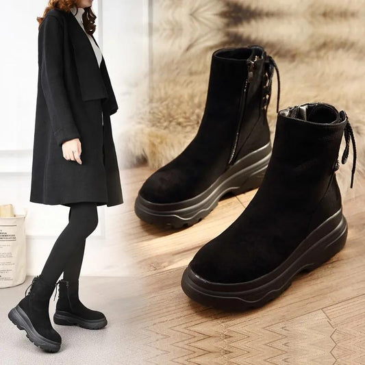 Korean Version F Martin Boots Female British Style Platform Velvet Shoes Autumn Winter Thick-soled Short-tube Women's Plush Boots