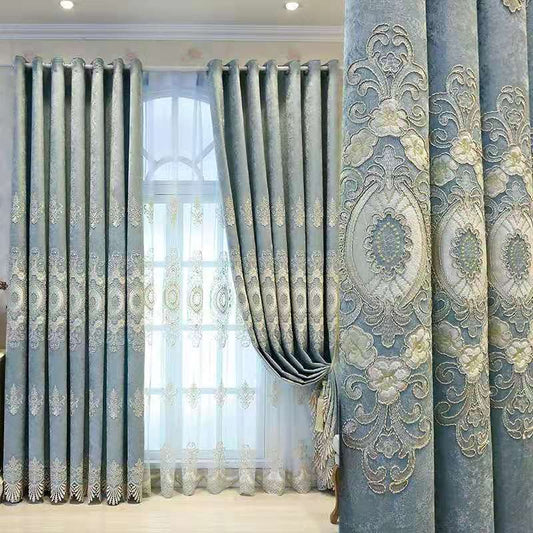 High-end European-style Blackout Curtains, Living Room, Balcony, Bedroom, Bay Window, Snow Finished Curtains (170×270cm)