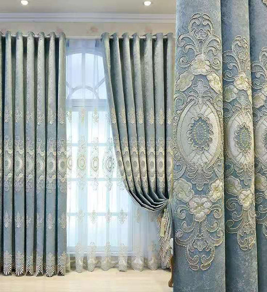 High-end European-style Blackout Curtains, Living Room, Balcony, Bedroom, Bay Window, Snow Finished Curtains (170×270cm)