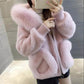 Autumn and Winter Models of Imitation Fox Fur Collar Sheep Shearing Fur Coat Women's Fall and Winter Hooded Short Wool Coat