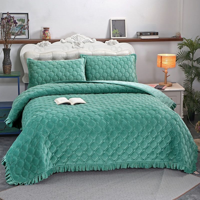 Winter Crystal Velvet Lace Warm Sheet Double Layer Plus Cotton Bed Cover Thicker Blanket Non-slip Short Fleece Blanket