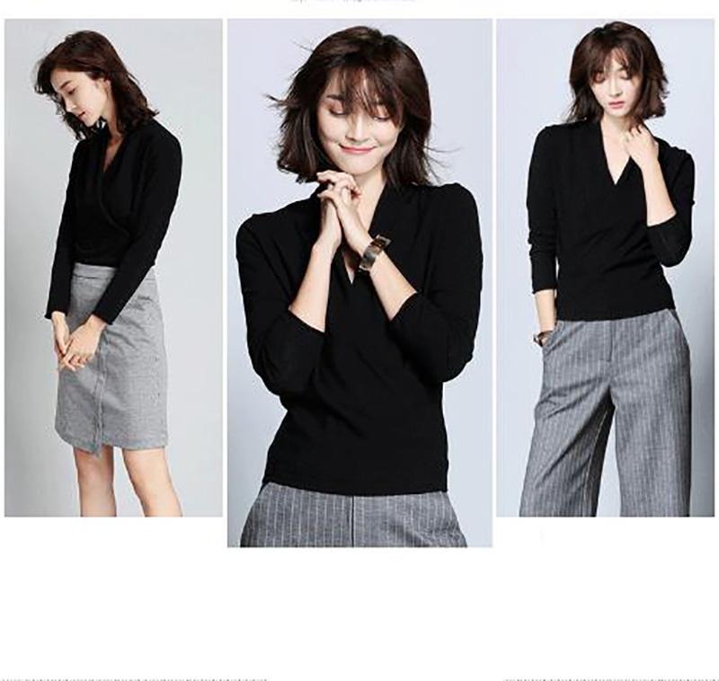 Autumn and Winter V-neck Crossover Ladies Sweater Elegant Temperament Gentle Knit Sweater Wear All-match Waist Casual Loose Shirt