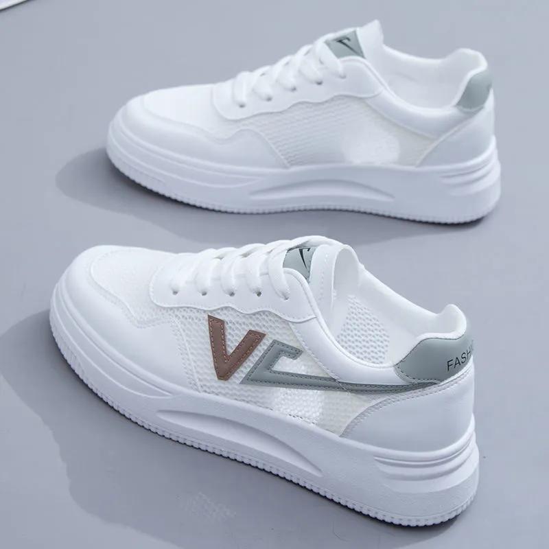 Mesh White Shoes Women's Shoes Summer and Autumn Versatile Hollow Out Breathable Single Mesh Sports Flat Shoes Anti-skid Mesh Shoes