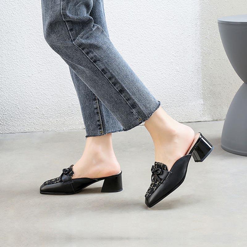 Size 34-40 Women All-match Shiny PU Leather Slippers Outdoor Diamond High Heels Bohemian Beach Wear-resistant Non-slip Black Sandals