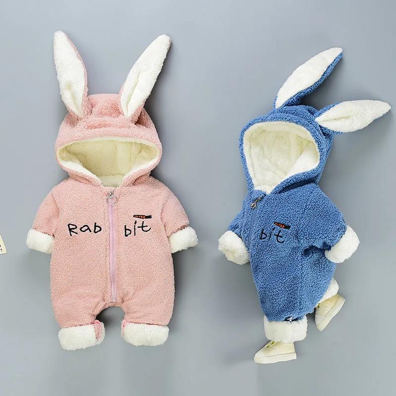 Rabbit Autumn and Winter Baby One-piece Travel Clothes Out Holding Clothes Plush Winter Baby Clothes Neonatal Winter Thickening