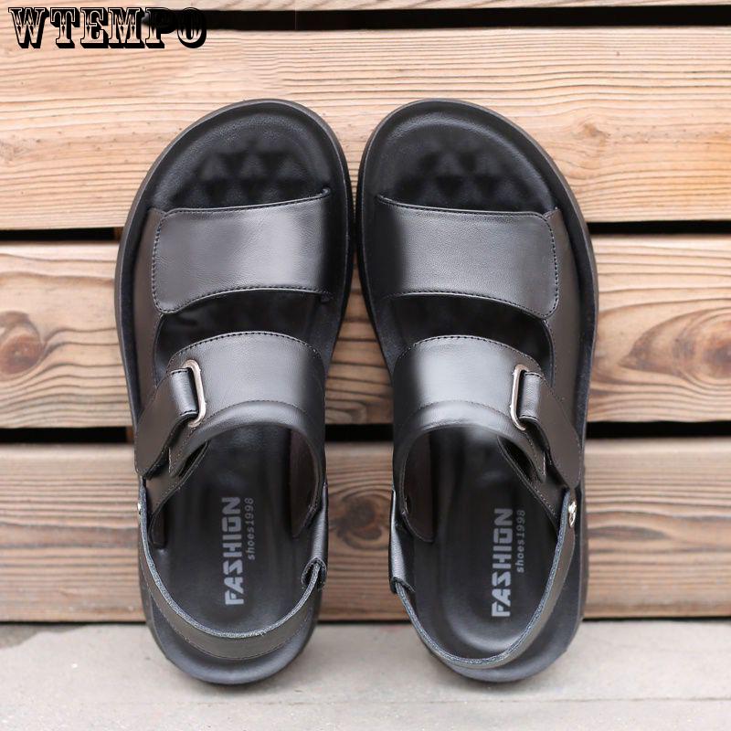 Leather Men's Sandals Summer Beach Shoes Soft Bottom Non-slip Slippers