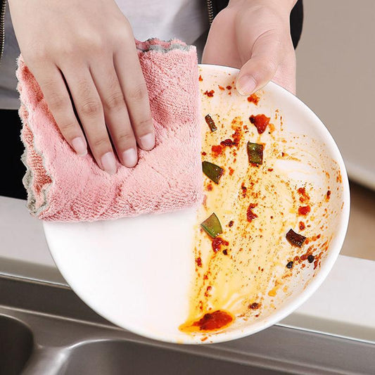 5/10/20pcs Is Cheaper Double-layer Absorbent Microfiber Kitchen Dish Cloth Non-stick Oil Household Cleaning Wiping Towel Kichen Tool