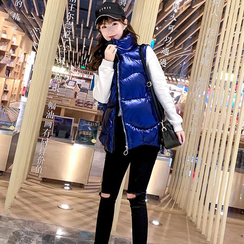 Autumn and Winter Shiny Down Cotton Horse Simple Sleeveless Casual Vest Fashion All-match Female Jacket