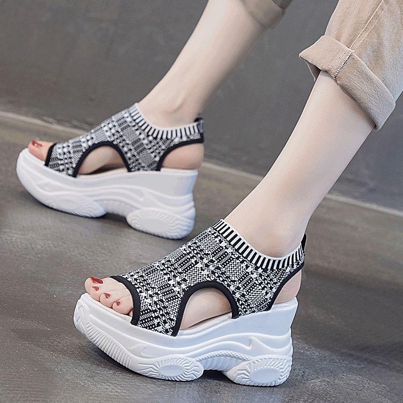 Plus Size 35-39 Fashion Women Mesh Shoes Cutout Beach Casual Sandals Flip Flop Sandals Increased Roman Shoes