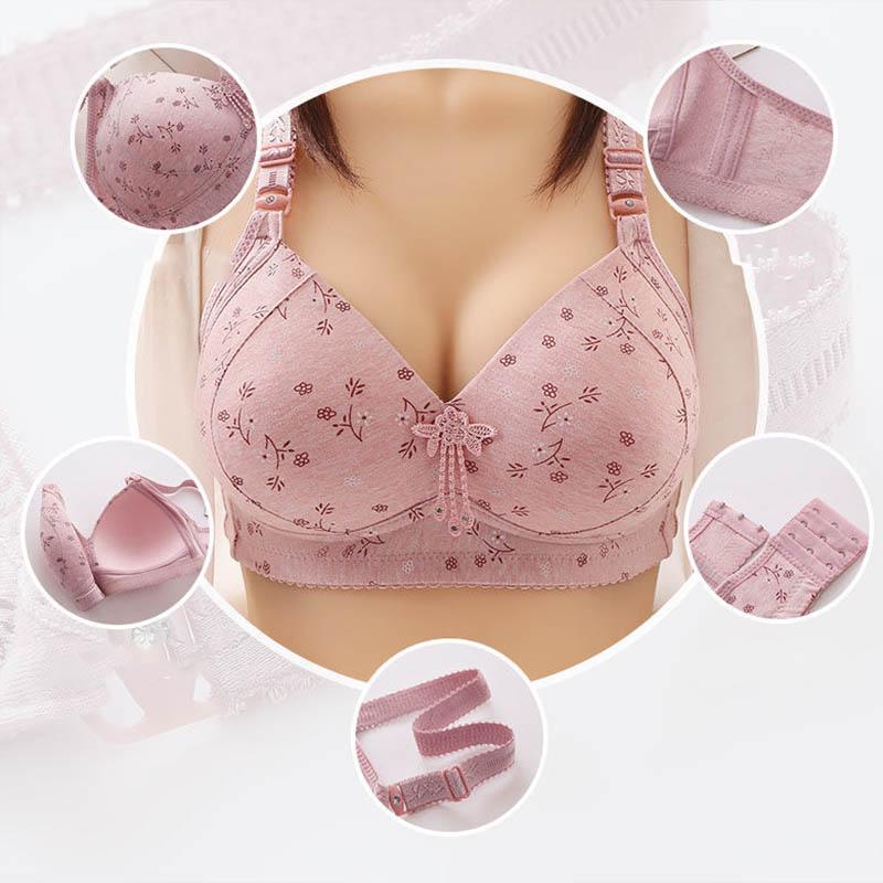 Ladies Pure Cotton Large Size Thin Underwear Anti-sagging Bra No Steel Ring Gathering Breathable Sexy Fashion Printing Pattern Bra