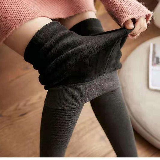 Winter Cotton Plus Velvet Thick Thermal Storage Leggings Outer Wear Thin One-piece Pants Large-size High-waist Cotton Vertical Striped Thermal Pants