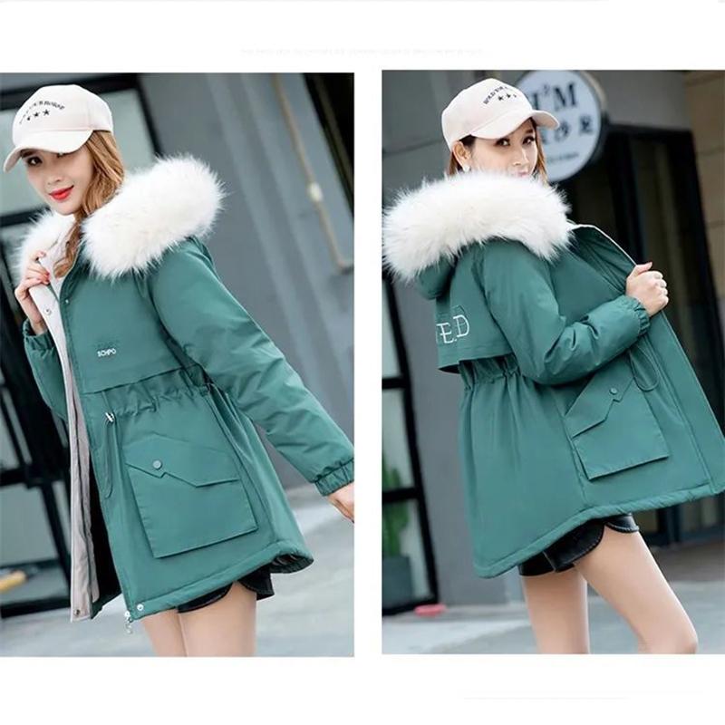 Thicken Warm Female Parker Clothing Winter Fashion Short Cotton Coat Fur Collar Plus Velvet Loose Padded Jacket