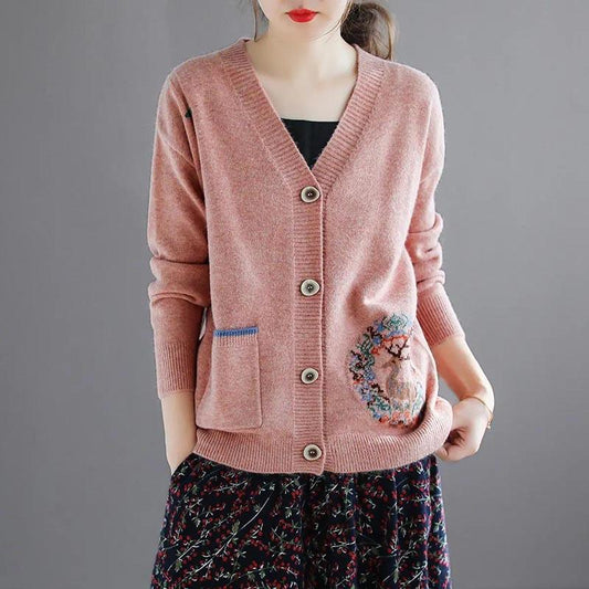 Vintage Cardigan Short Ladies Sweater Spring Loose Jacquard Knit Long Sleeve Jacket