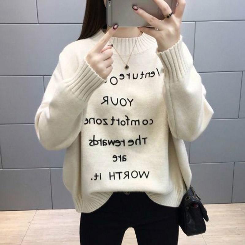 High Neck Sweater Female Autumn and Winter Solid Color Long-sleeved Large Size Warm Cashmere Sweater