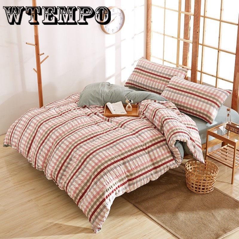 4pcs Plaid Bedding Set Summer Bed Linens Set  Simple Style Duvet Cover  Pastoral Bed Set Adult Bedding Bedclothes Skin-friendly Pillowcases