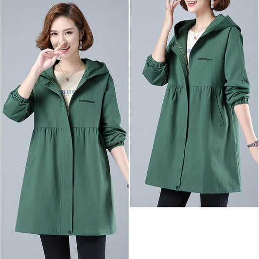 Inner Lining Windbreaker Women Mid-length Autumn and Winter Loose Coat Large Size Hooded Jacket