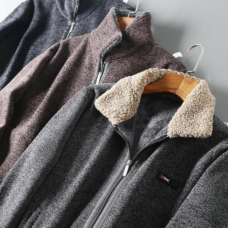 Winter Men's Autumn and Winter Knit Sweater Plus Velvet Thick Lamb Wool Casual Fashion Cardigan Jacket