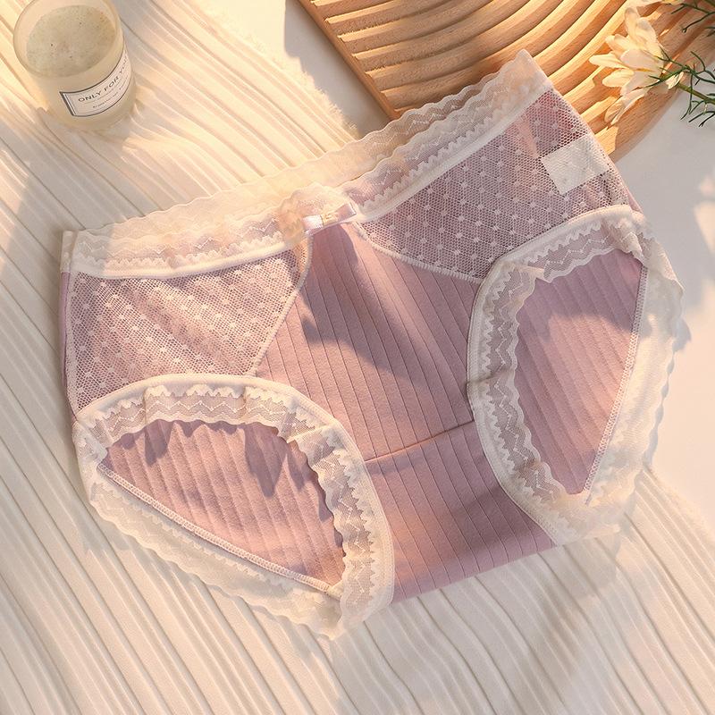 5Pcs/Set Women's Seamless Lace Panties Ladies Cotton Mid Waist Underpants Girl's Comfortable Breathable Cute Briefs