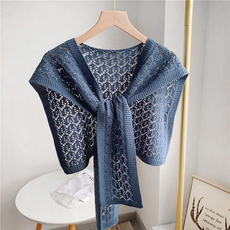 Autumn and Winter Knitted Hollow Shawl Women's Shoulder Air-conditioned Room Vest All-match Autumn and Winter Knotted Scarf