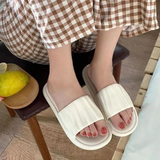 Japanese Sandals and Slippers Ins Non-slip Bathroom Bath Indoor Household Women's Slippers Fashionable Pleated Design Flip Flops