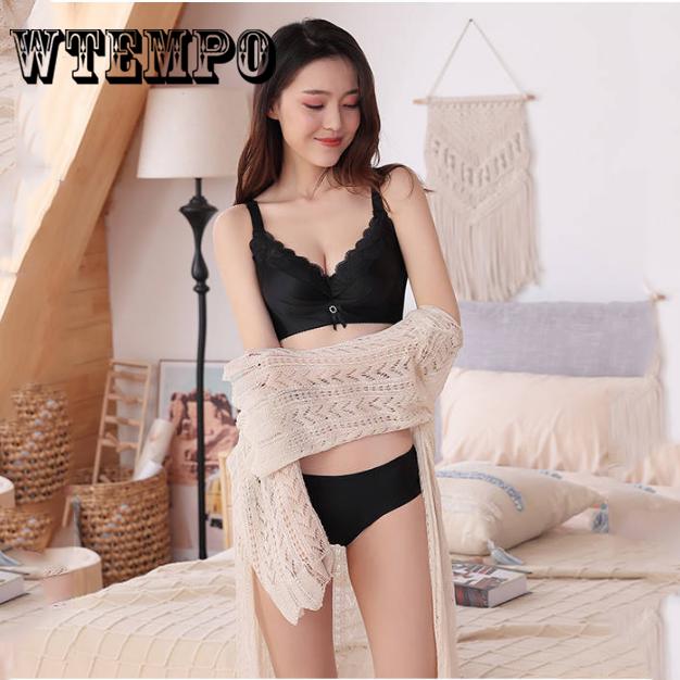 Summer No Steel Ring Gather Thicker Bra Adjust Ice Silk Thin Seamless Girl Underwear Women's Bra Set