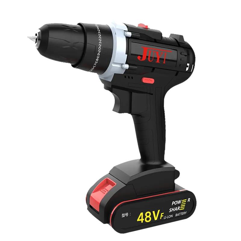 48V Impact Drill Household Cordless Electric Drill Electric Screwdriver Rechargeable Motor Double Battery