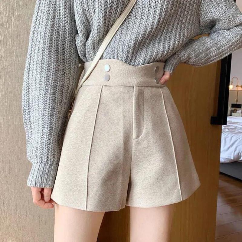 Women's High-waist Shorts Wide-leg Pants Loose and Thin All-match Outer Wear Woolen Boots Pants Women's Thick Shorts