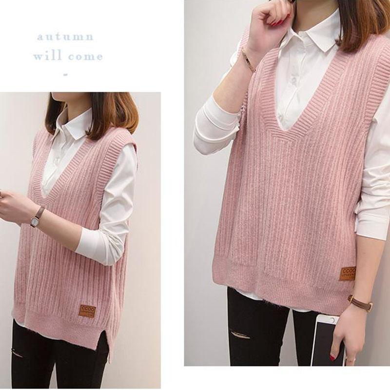 Autumn and Winter Knitted V-neck Vest Sleeveless Waistcoat Short Waistcoat Simple Pullover Women's Top