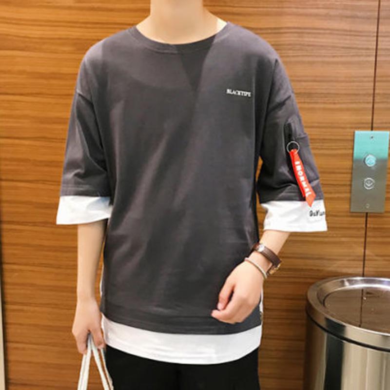 Fake Two-piece Five-point Sleeve T-shirt Summer Men's Tide Men's Short-sleeved Half-sleeve Loose Seven-point Sleeve T-shirt