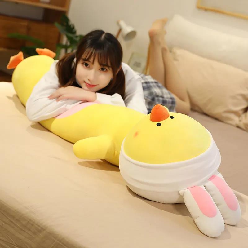 Lovely Changed Chicken Girl Long Bed Pillow Soft Plush Doll Cute Kids Birthday Plush Toy Gifts