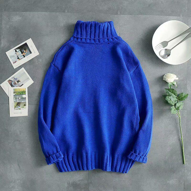 Autumn and Winter Men's High-neck Casual Knit Sweater Trend Couple Solid Color Sweater Long-sleeved Bottoming Shirt