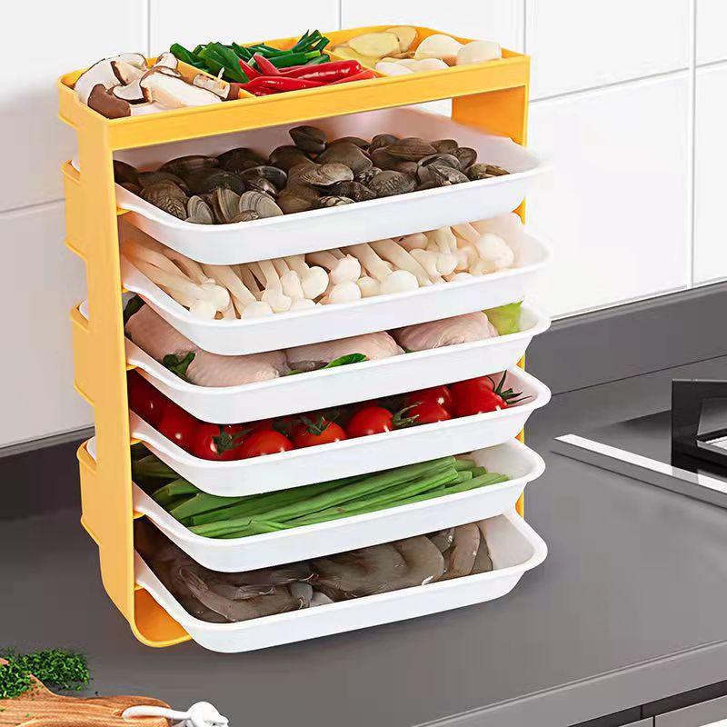 Home Kitchen Plate Vegetable Storage Plate Hanging Shelf Folding Drawer Type Free Drilling Preparation Plate Home Organozers