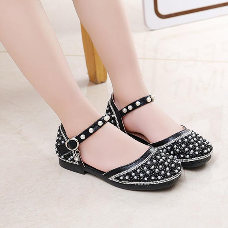 Girls Princess Baotou Half Sandals Summer Children's Soft Sole Fashion Little Girls Dance Crystal Leather Shoes